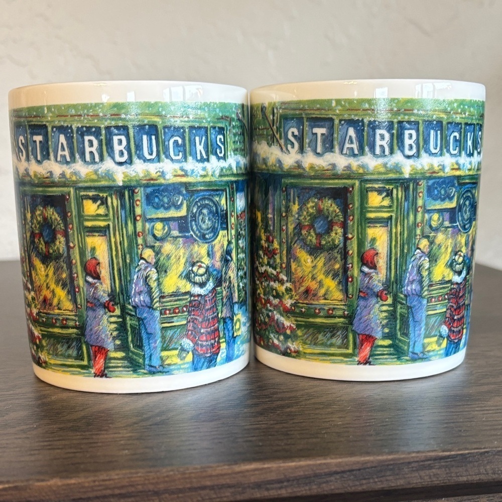 Starbucks Barista Series set of 2 Holiday Scene Coffee Mugs Christmas